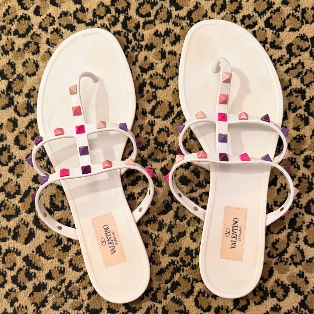 Valentino White Sandals with Colorful Studs
